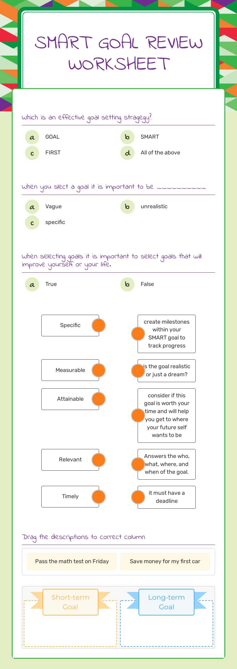 SMART GOAL rEVIEW WORKSHEET worksheet preview image