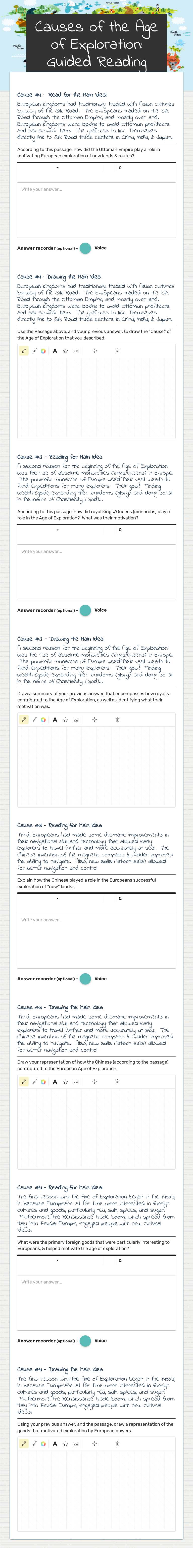 Causes of the Age of Exploration: Guided Reading worksheet preview image