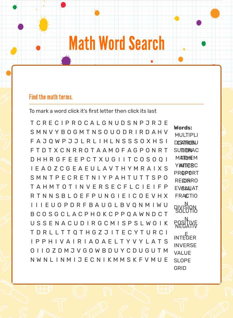 Math Word Search worksheet preview image