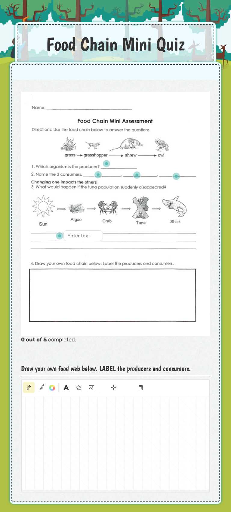 Food Chain Mini Quiz worksheet preview image