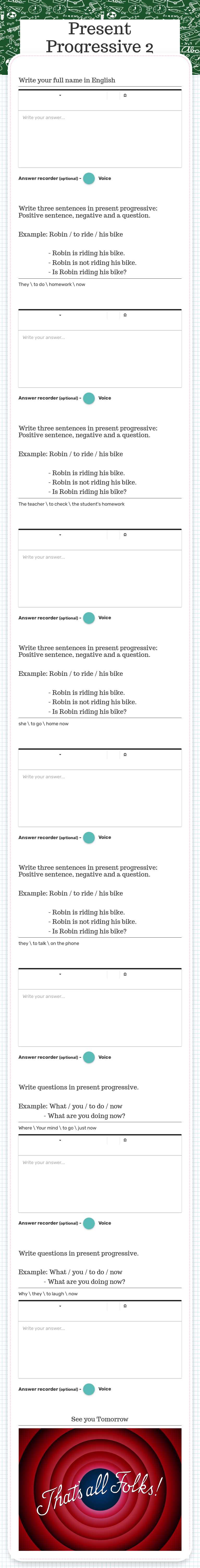 Present Progressive 2 Grade 7 worksheet preview