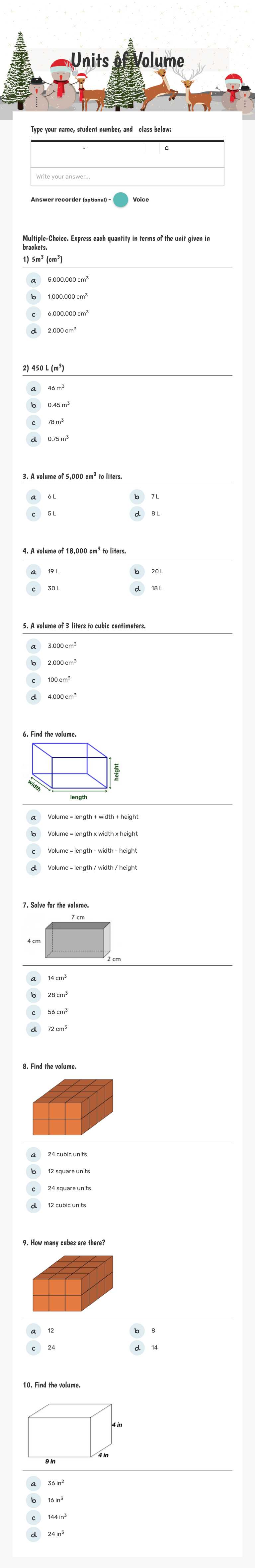 Units of Volume Grade 8 worksheet preview