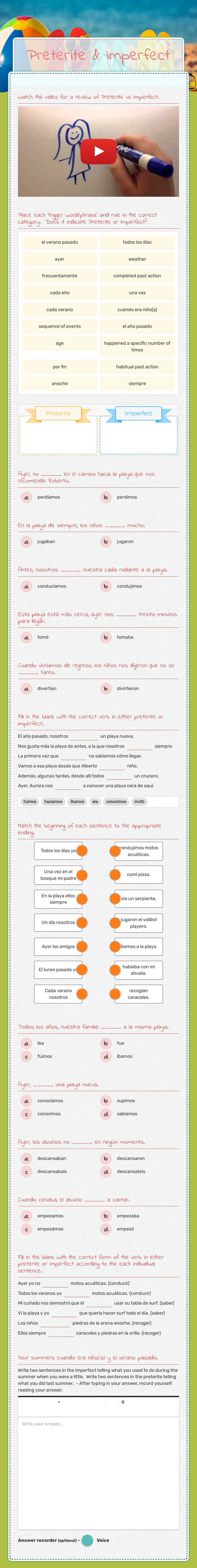 Preterite & Imperfect worksheet preview image