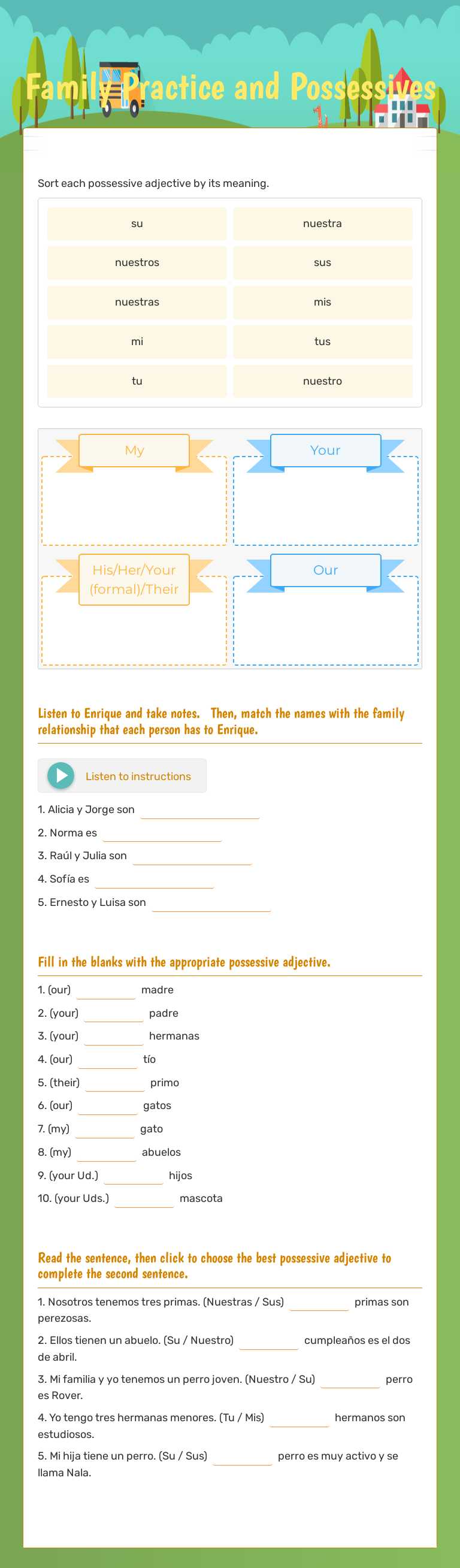 Family Practice and Possessives Grade 10 worksheet preview
