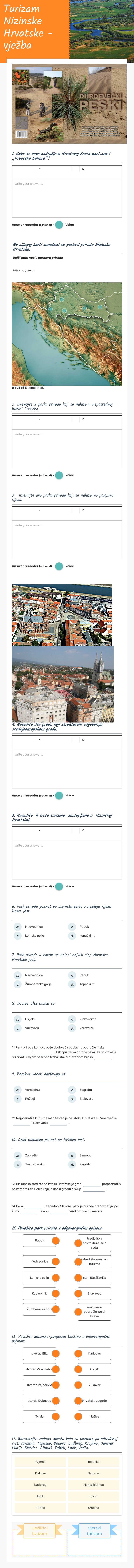 Turizam Nizinske Hrvatske -vježba worksheet preview image