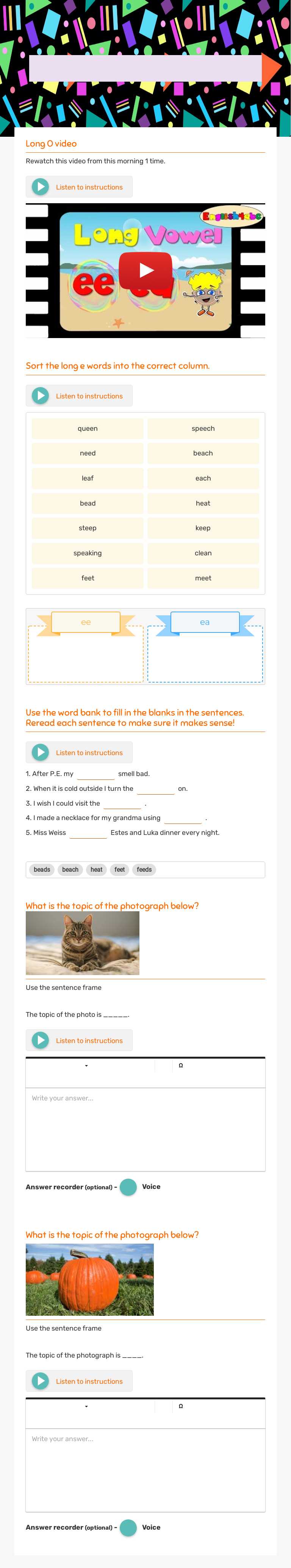 Reading Station: Monday worksheet preview image