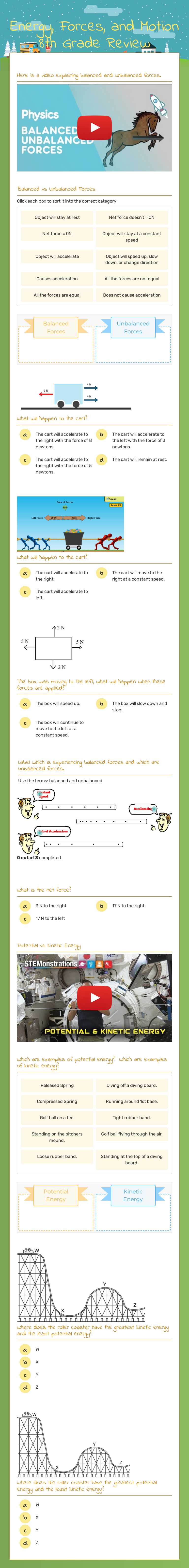 Energy, Forces, and Motion 8th Grade Review worksheet preview image