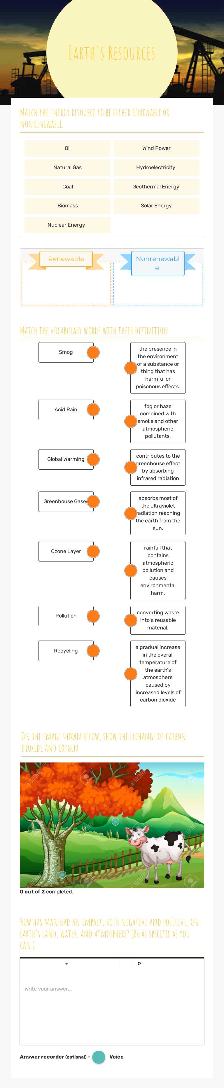 Earth's Resources worksheet preview image