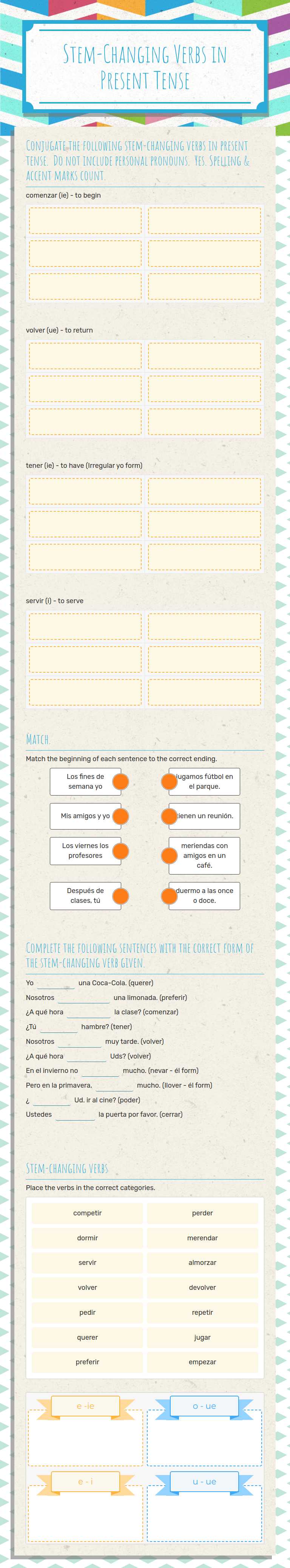 Stem-Changing Verbs in Present Tense worksheet preview image