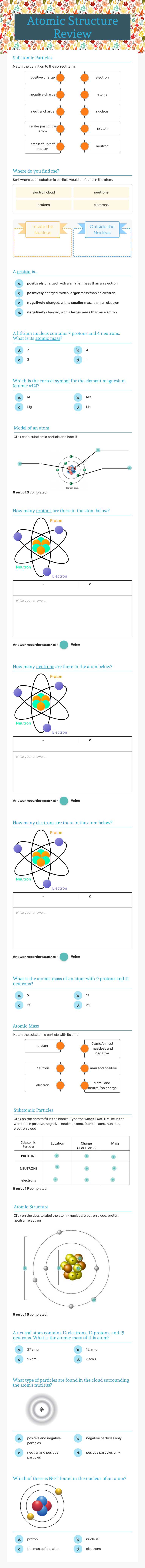 Atomic Structure Review worksheet preview image