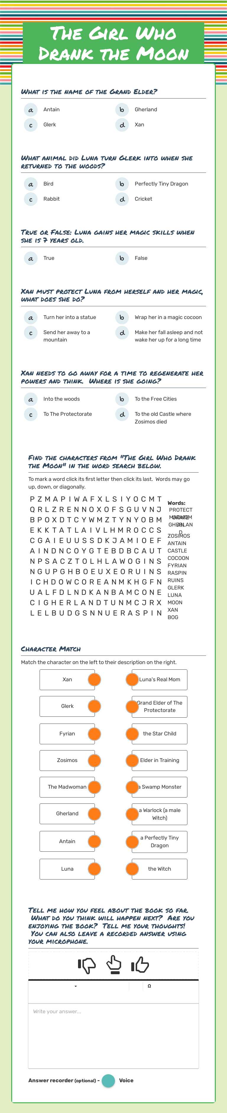 The Girl Who Drank the Moon worksheet preview image