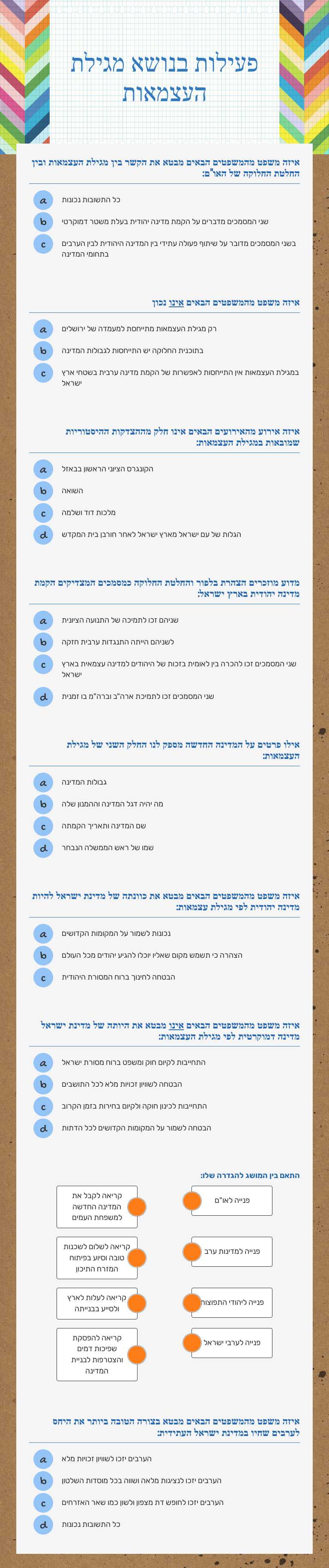 פעילות בנושא מגילת העצמאות worksheet preview image