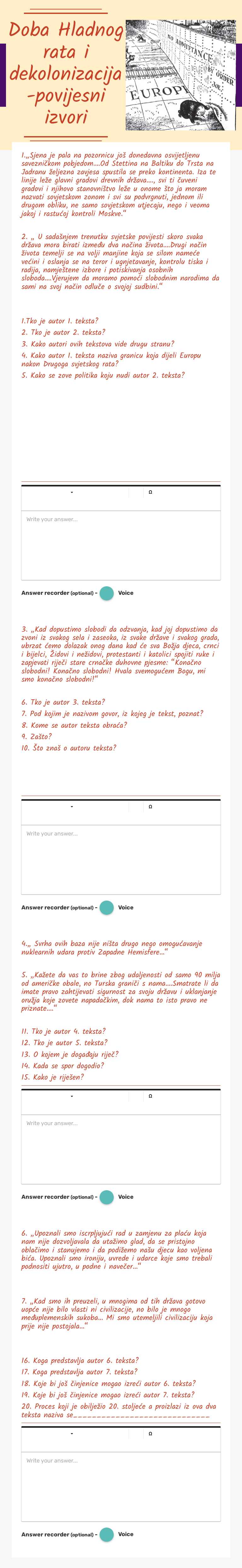 Doba Hladnog rata i dekolonizacija -povijesni izvori worksheet preview image