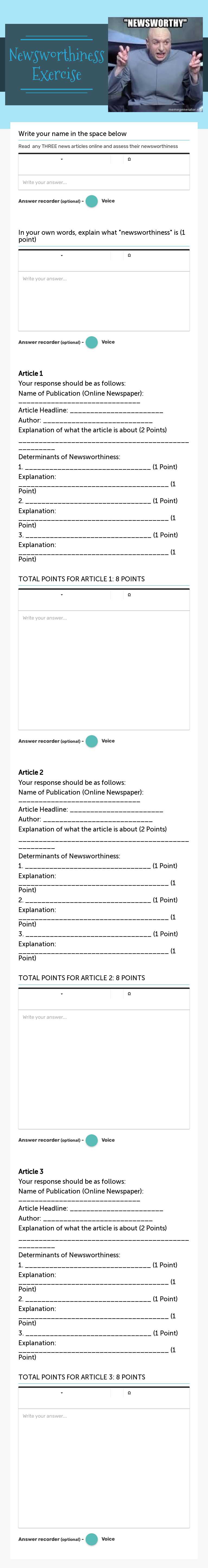 Newsworthiness Exercise worksheet preview image