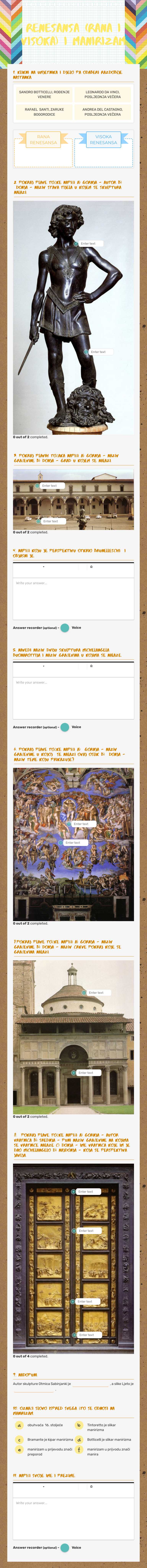 Renesansa (rana i visoka) i manirizam worksheet preview image