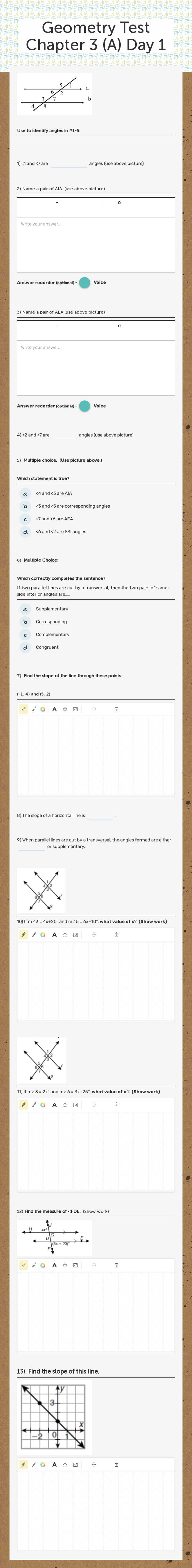 Geometry Test       Chapter 3 (A) Day 1 worksheet preview image