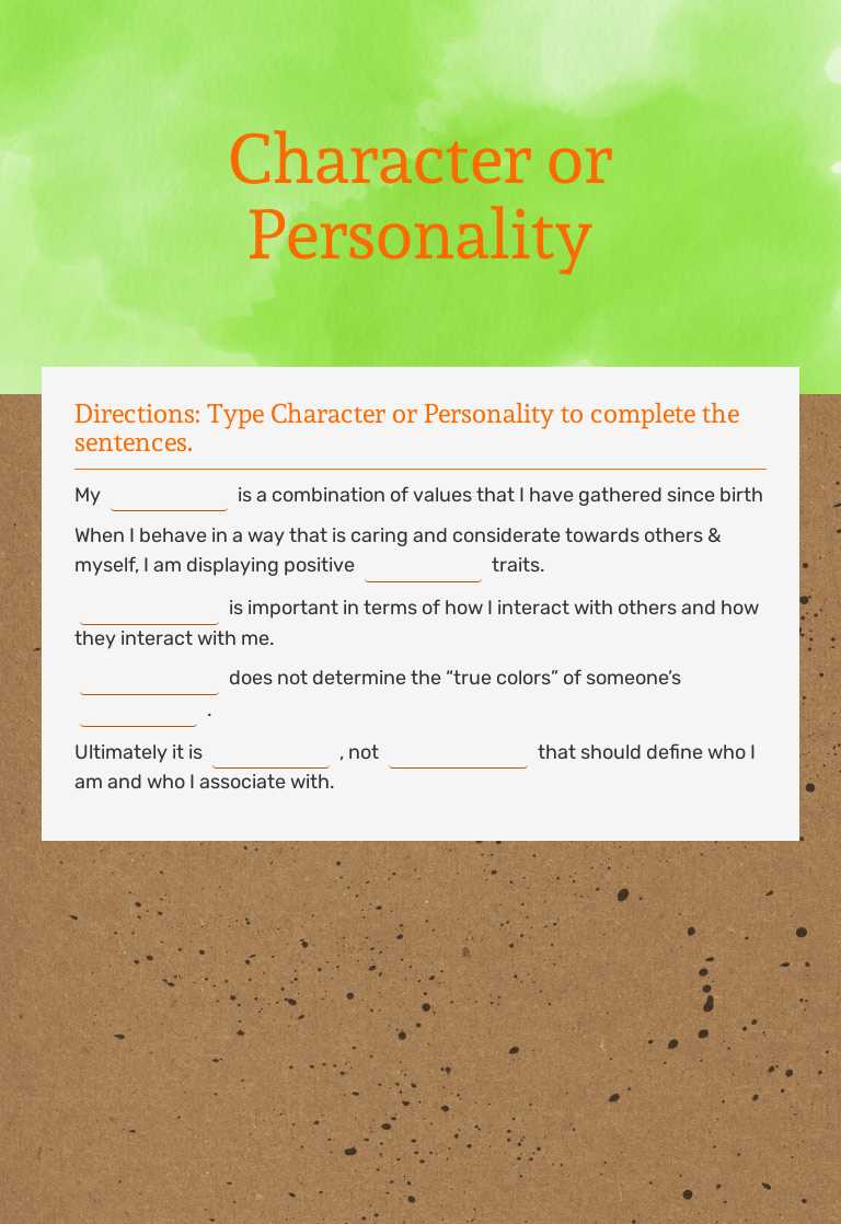 Character or Personality worksheet preview