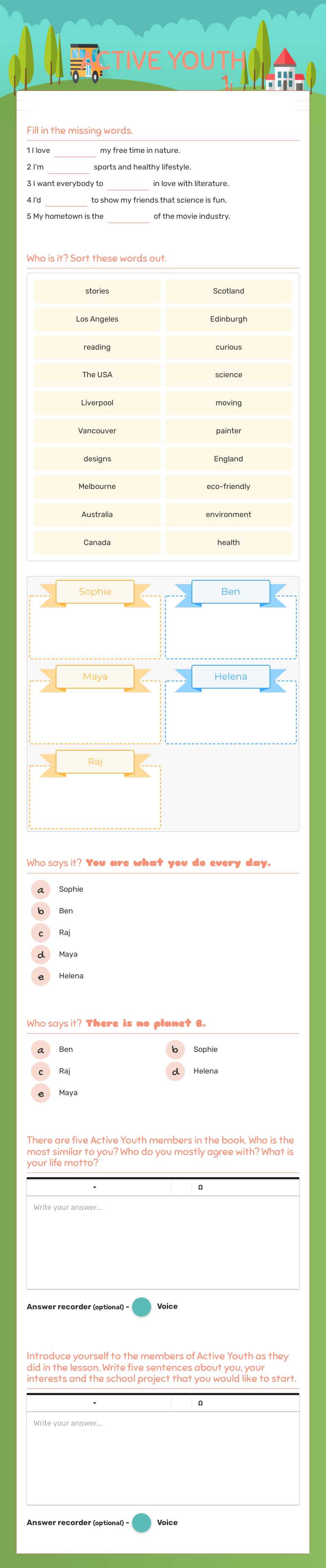 ACTIVE YOUTH Grade 6 worksheet preview