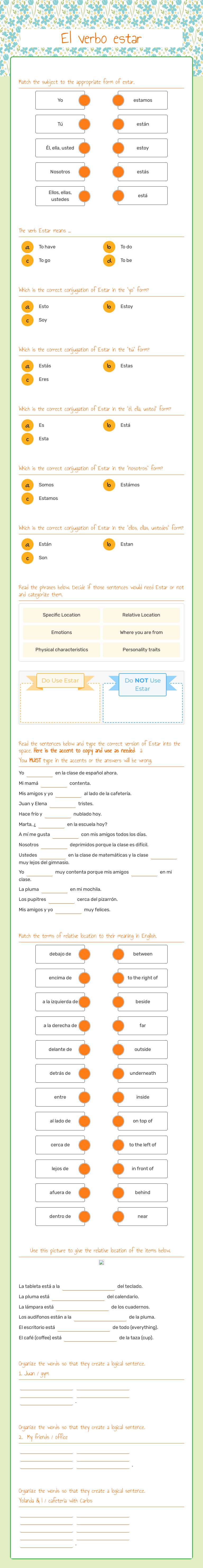 El verbo estar worksheet preview image