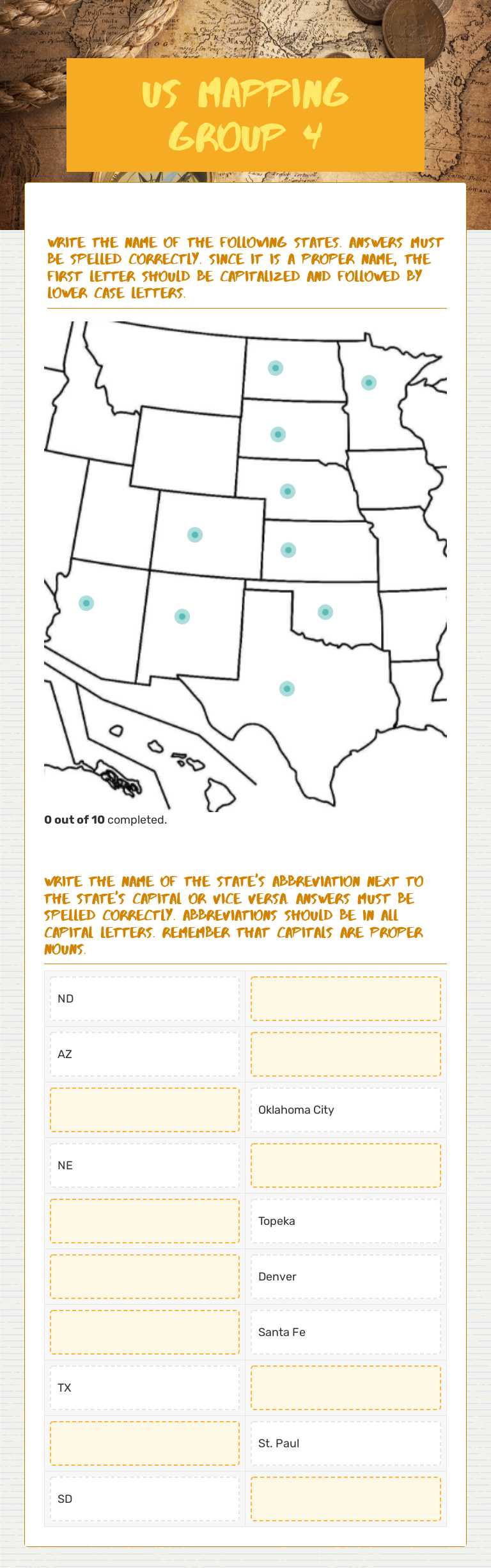 US Mapping Group 4 worksheet preview image
