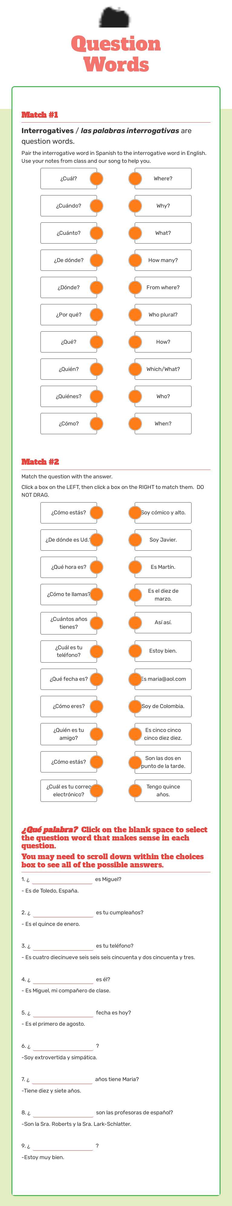 Question Words Grade 10 worksheet preview