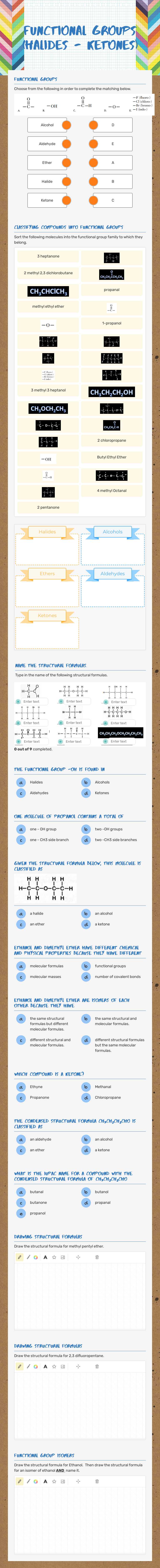 Functional Groups (Halides - Ketones) worksheet preview image