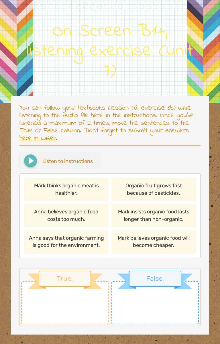 On Screen B1+, listening exercise (unit 7) worksheet preview image