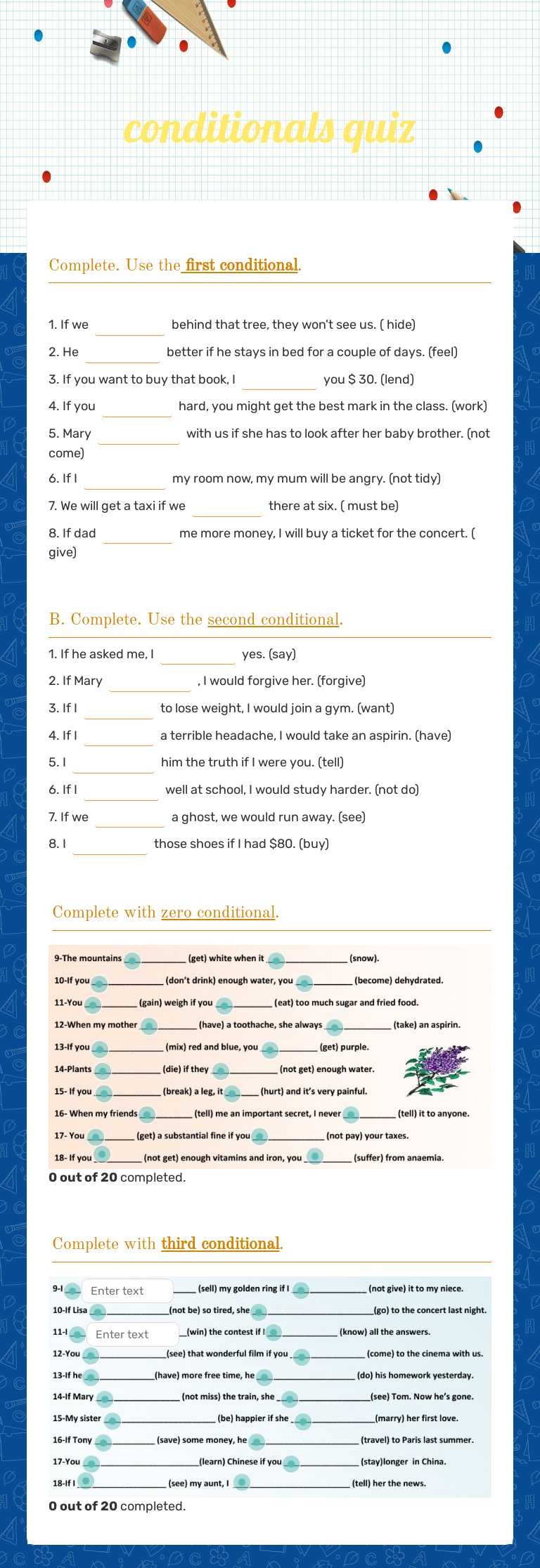 conditionals quiz worksheet preview image