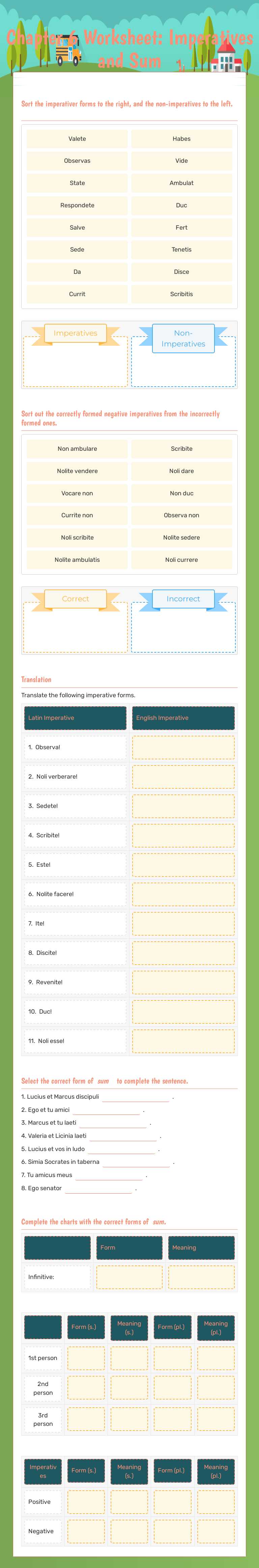 Chapter 6 Worksheet: Imperatives and Sum Grade 10 worksheet preview
