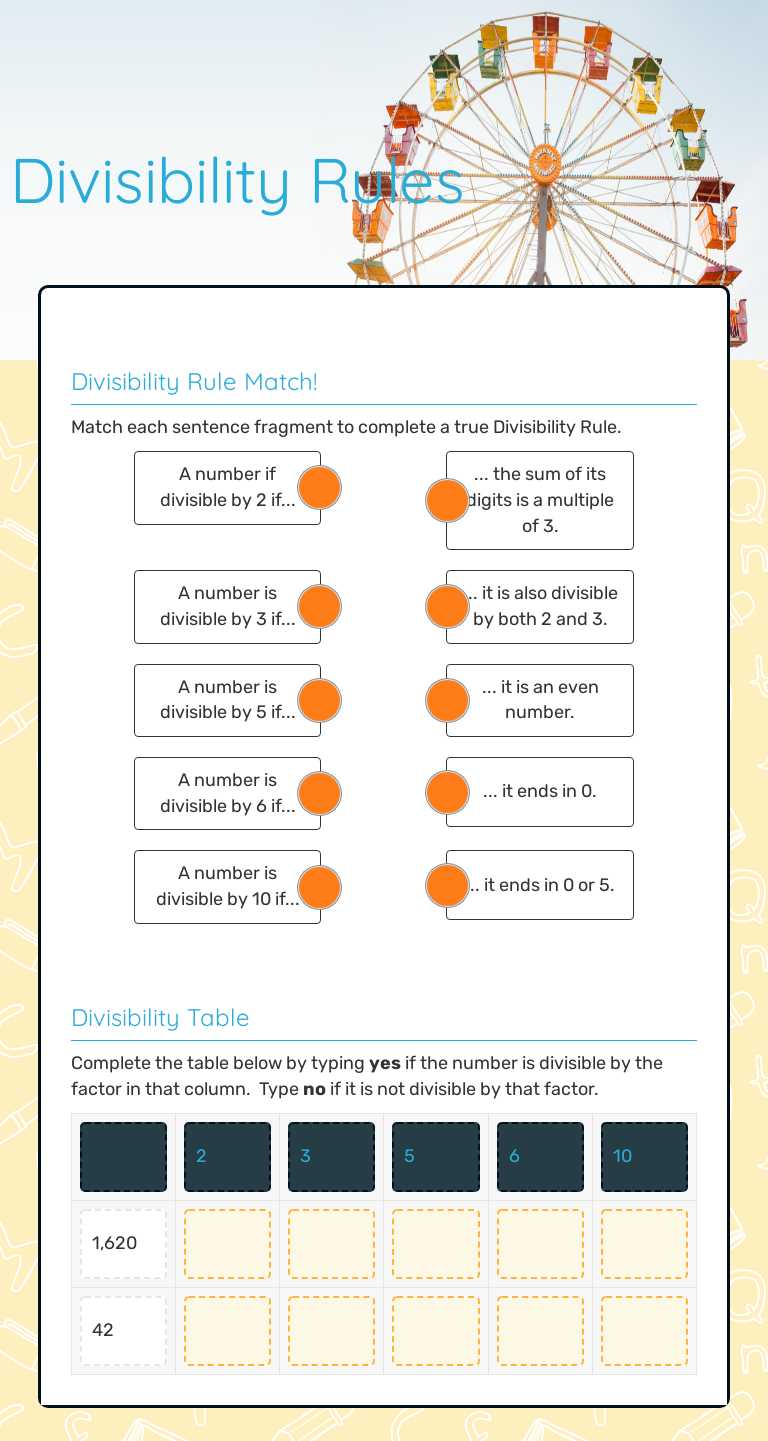 Divisibility Rules worksheet preview image