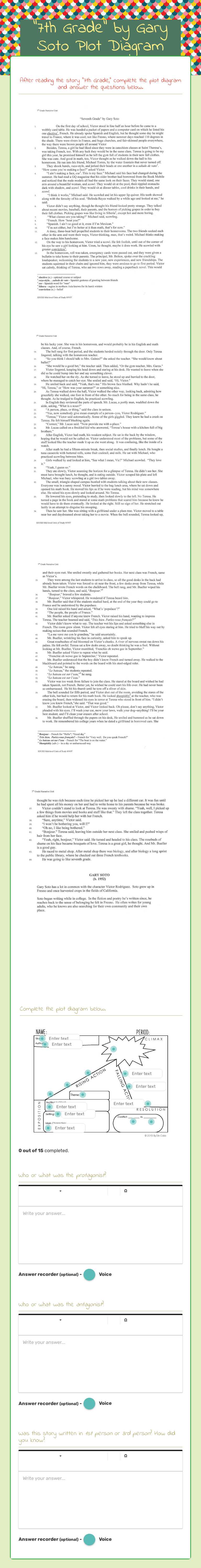 Unpack Gary Soto's '7th Grade' story! Complete a plot diagram and ...
