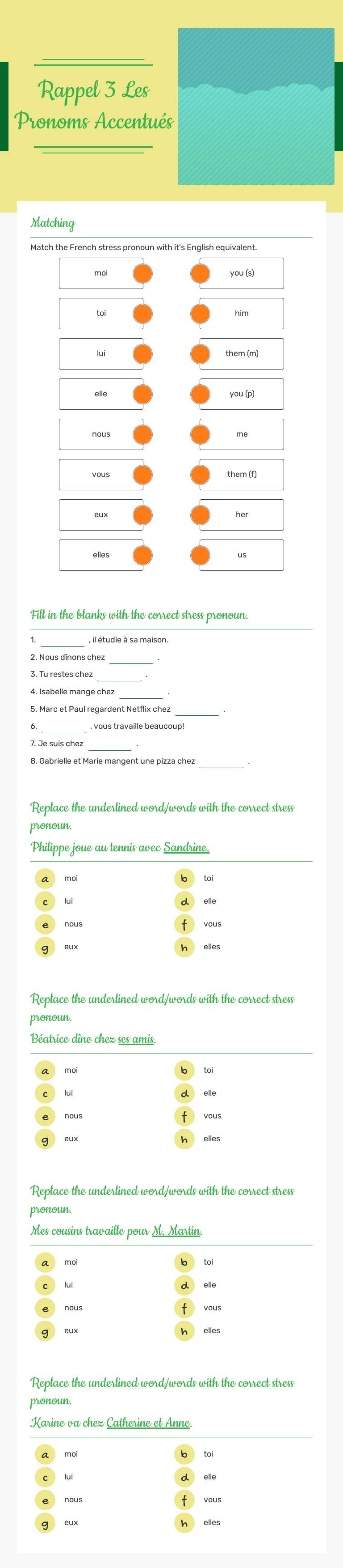 Rappel 3
Les Pronoms Accentués Grade 9 worksheet preview