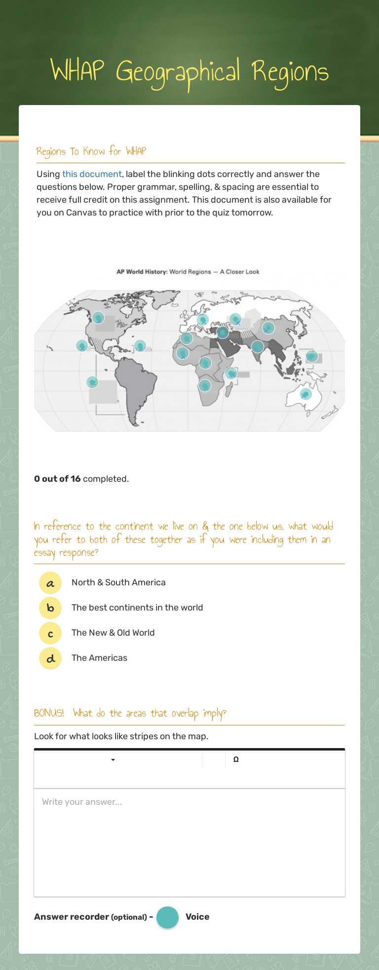 WHAP Geographical Regions worksheet preview image