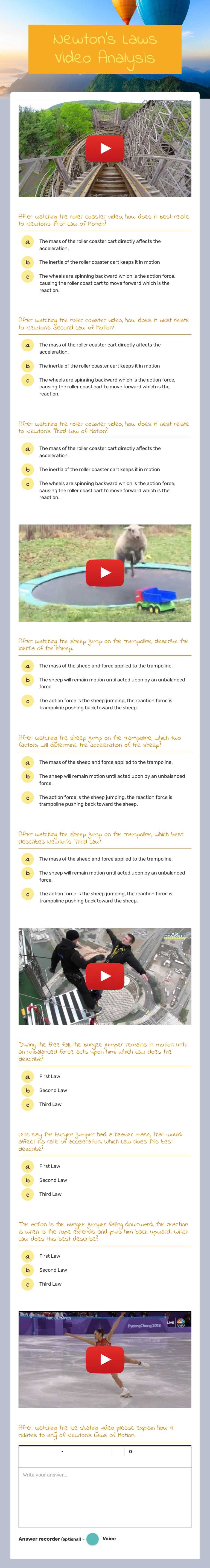 Newton's Laws Video Analysis Grade 8 worksheet preview