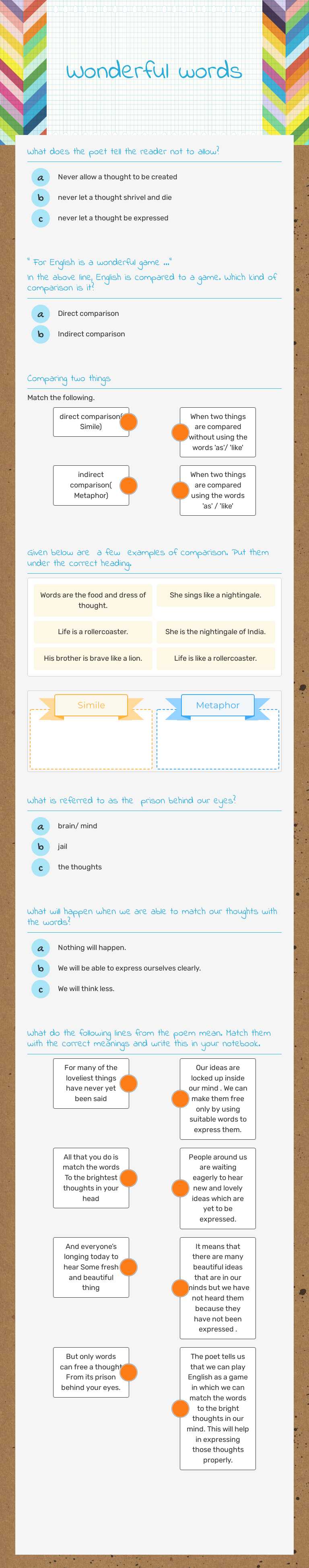 Wonderful words Grade 6 worksheet preview
