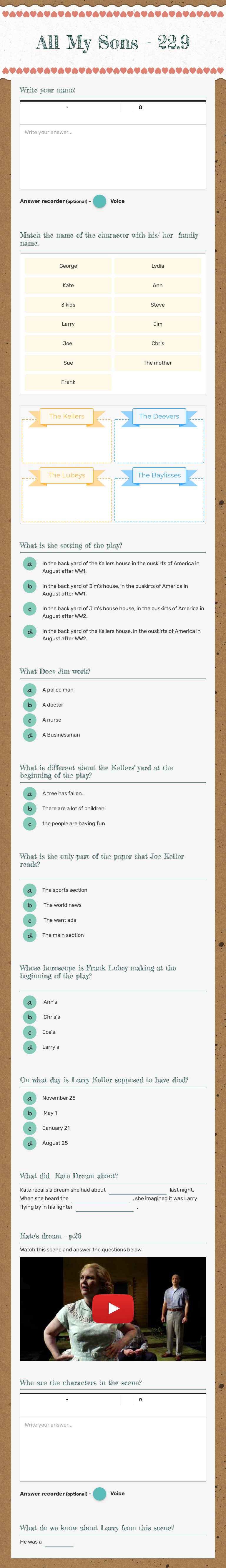 All My Sons - 22.9 Grade 11 worksheet preview