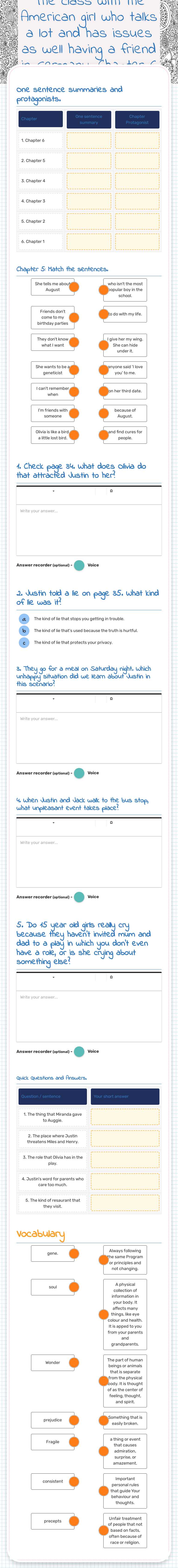 The class with the American girl who talks a lot and has issues as well having a friend in Germany.           
  Chapter 6 Stuff worksheet preview image