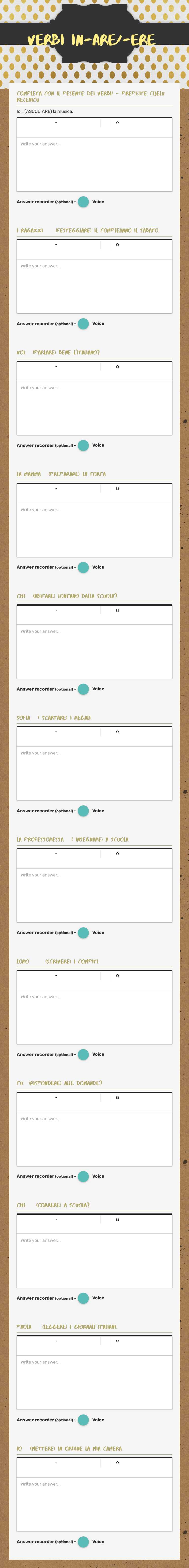 VERBI IN-are/-ere Grade 5 worksheet preview