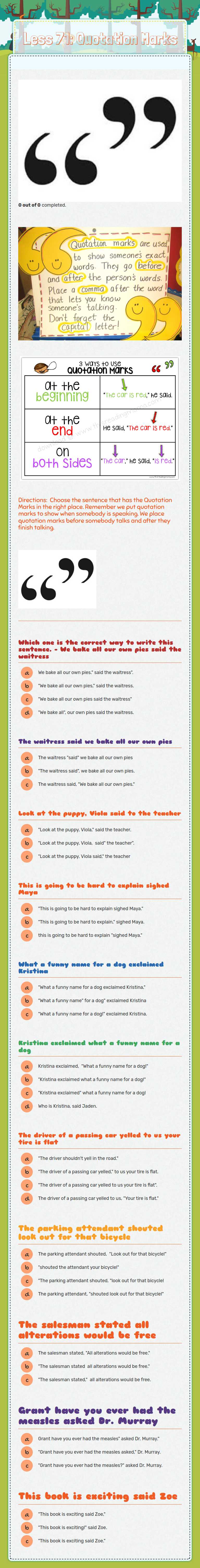 Less 71: Quotation Marks worksheet preview image