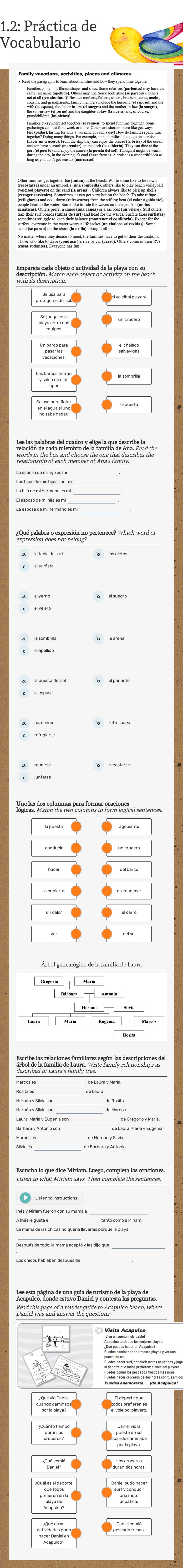 1.2: Práctica de Vocabulario Grade 10 worksheet preview