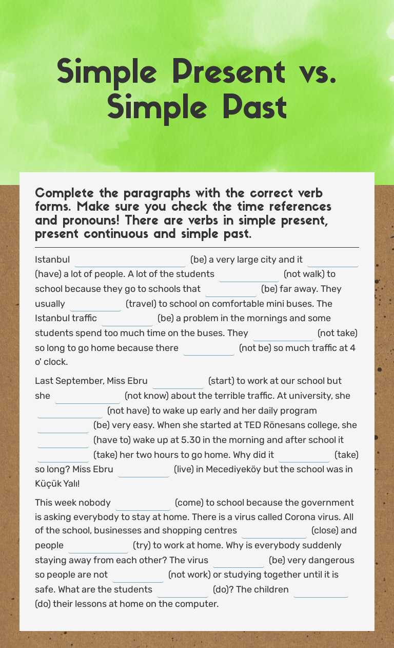 Simple Present vs. Simple Past Grade 5 worksheet preview