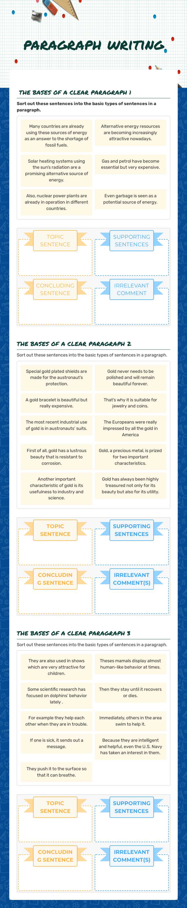 paragraph writing worksheet preview image