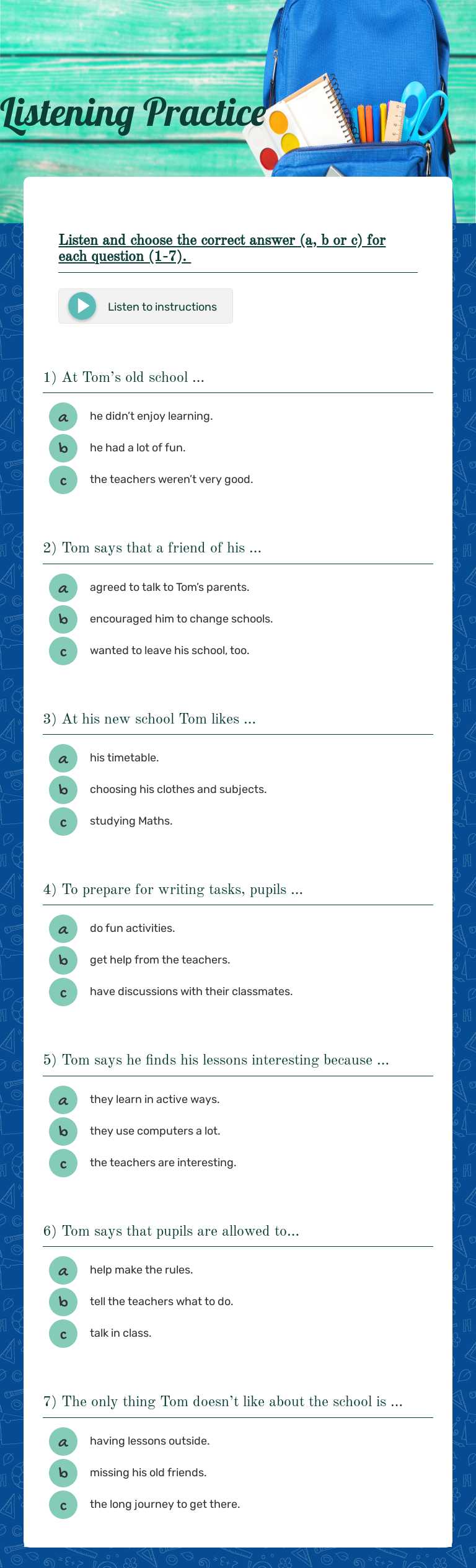 Listening Practice worksheet preview image