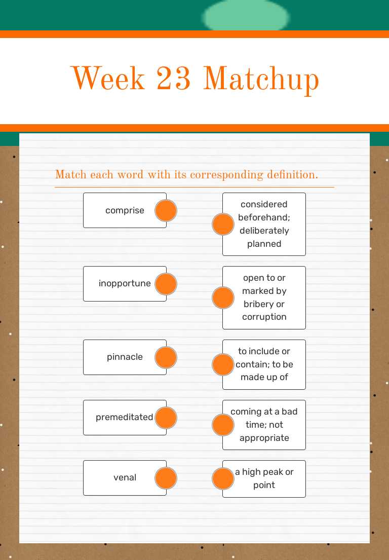 Week 23 Matchup Grade 10 worksheet preview