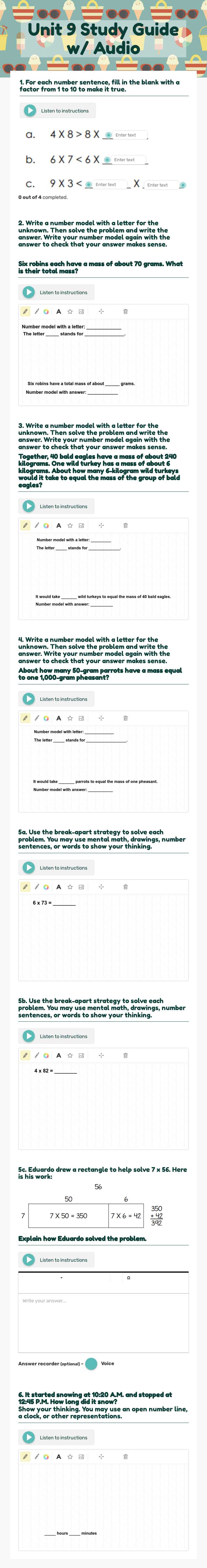 Unit 9 Study Guide w/ Audio worksheet preview image