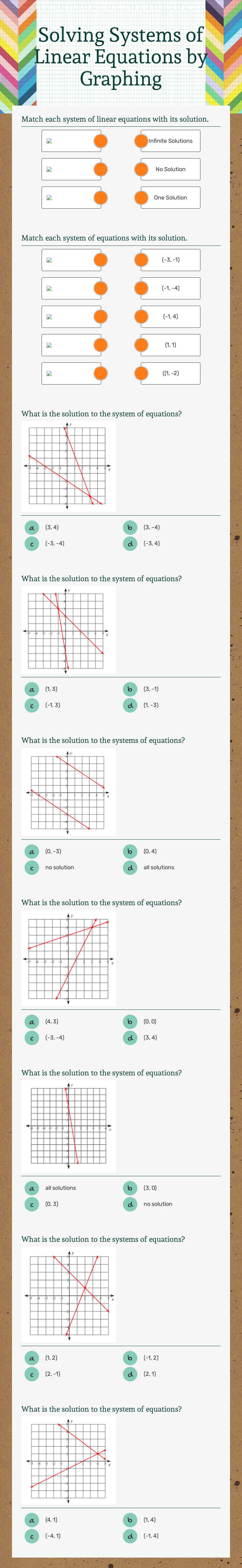 Solving Systems of Linear Equations by Graphing worksheet preview image