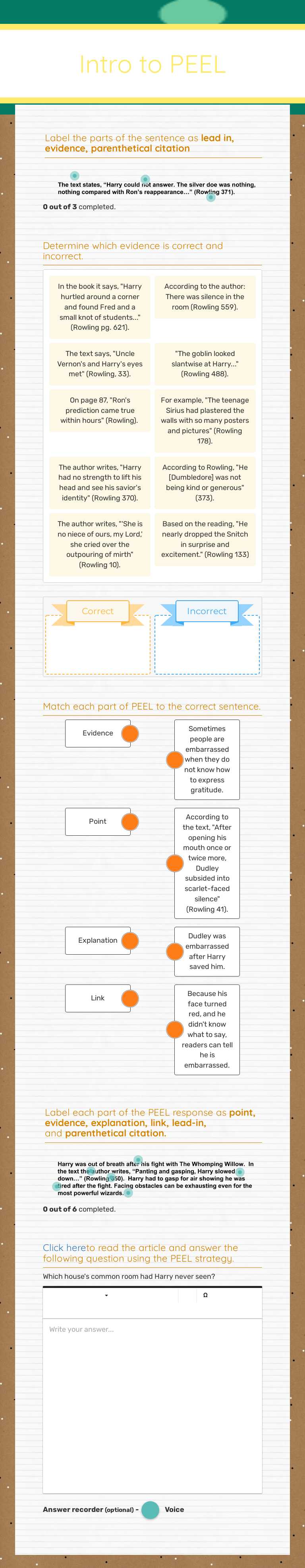 Intro to PEEL worksheet preview image