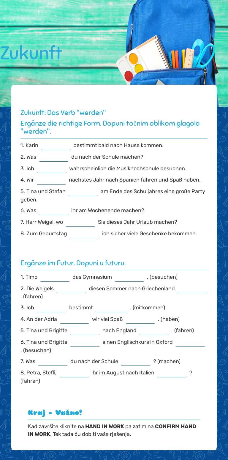 Zukunft worksheet preview image