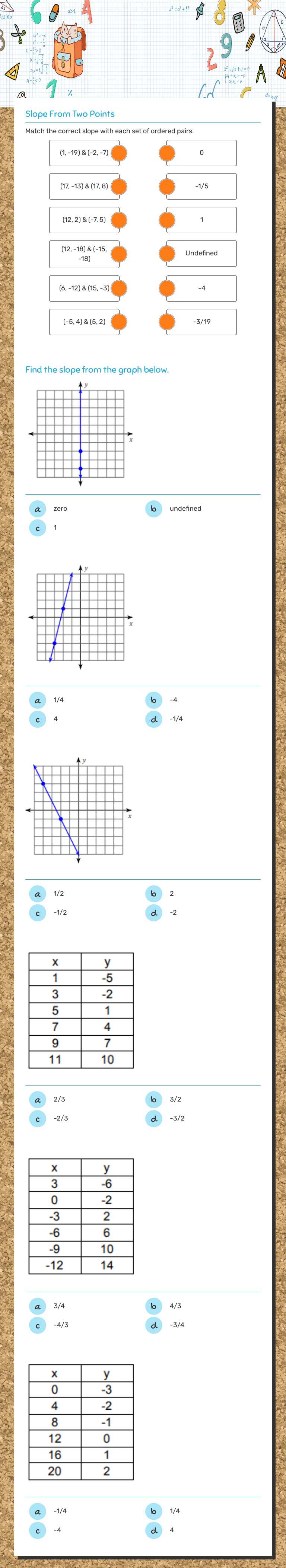 Various ways of finding slope worksheet preview image