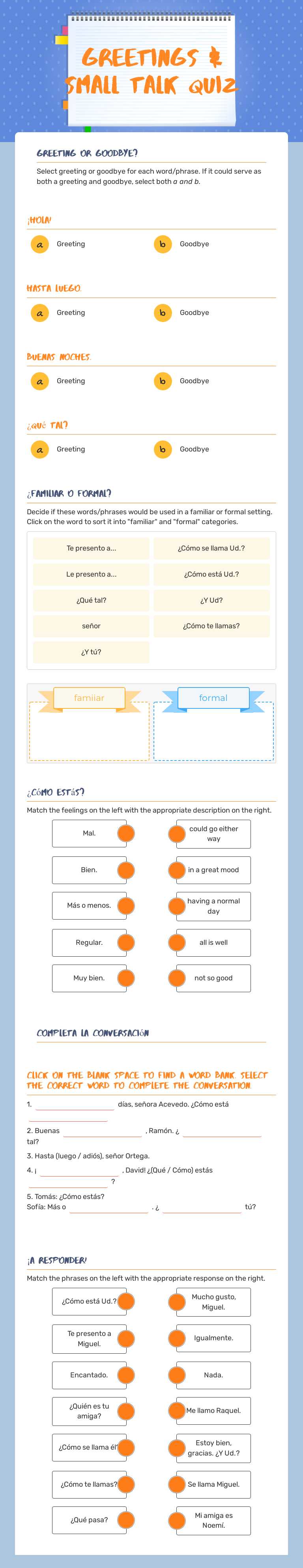 Greetings & Small Talk Quiz worksheet preview image
